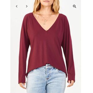 NWT Another Love Liv Double V-Neck Top Sz M Tawny Port Maroon Burgundy Long Slv